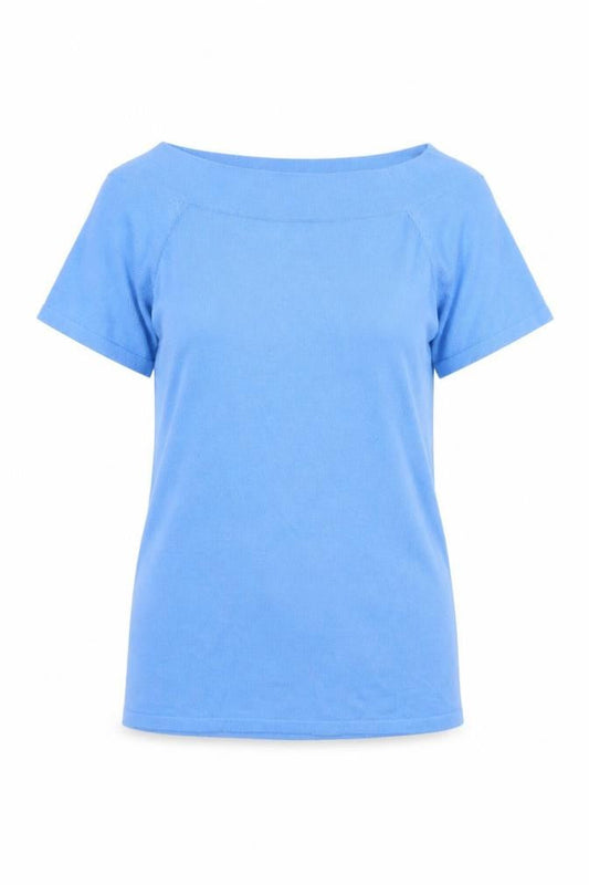 Next Womens Blue Boat Neck Short Sleeve Cotton Blend Jumper Size 10