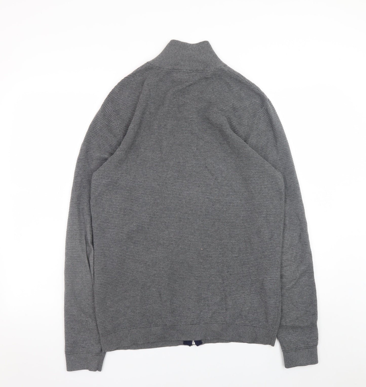 Selected Homme Men's Grey Full Zip High Neck Cotton Jumper Size M