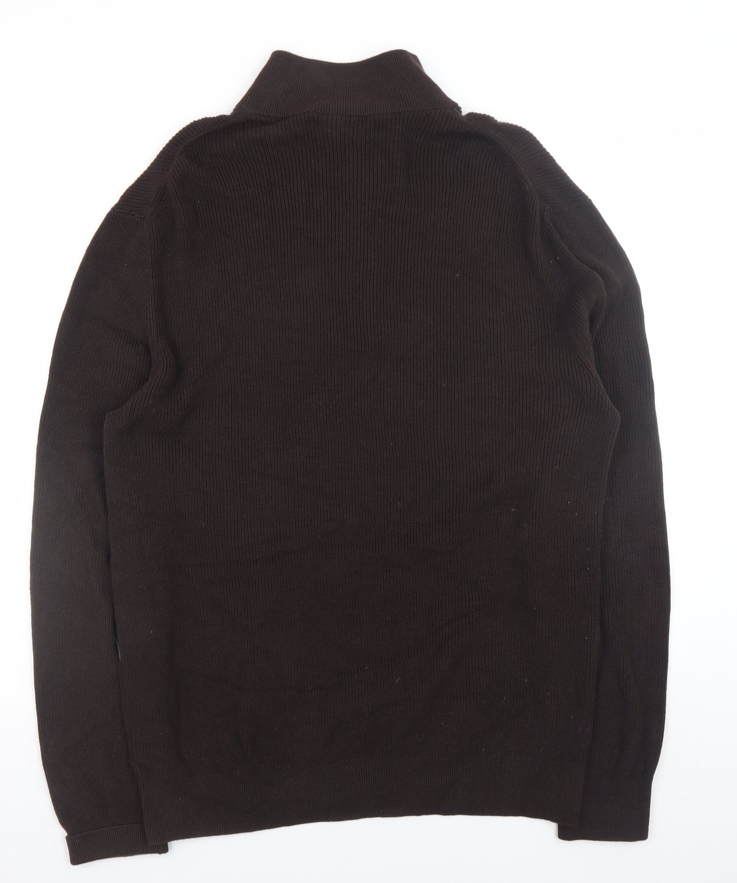 H&M Women Brown High Neck 1/2 Zip Cotton Knit Jumper L