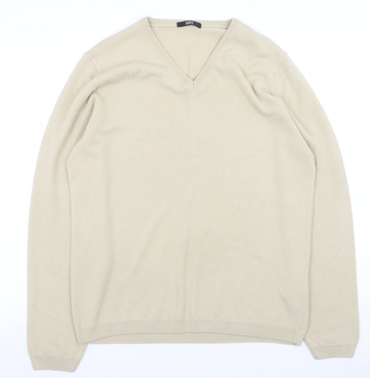 Marks and Spencer Men’s Beige V-Neck Acrylic Jumper Size M