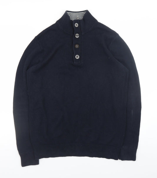 John Partridge Men's Blue Cotton Henley Jumper Size M