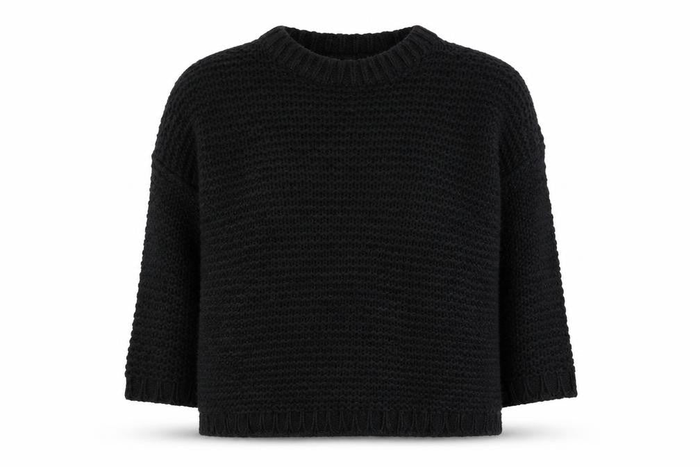 Twik Women's Black Chunky-Knit Acrylic Pullover Jumper XS