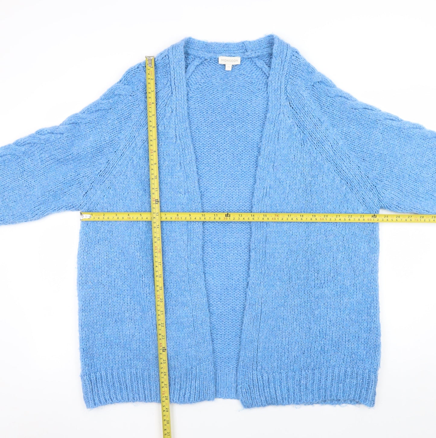 Monsoon Women Blue Cable-Knit Open Cardigan Medium