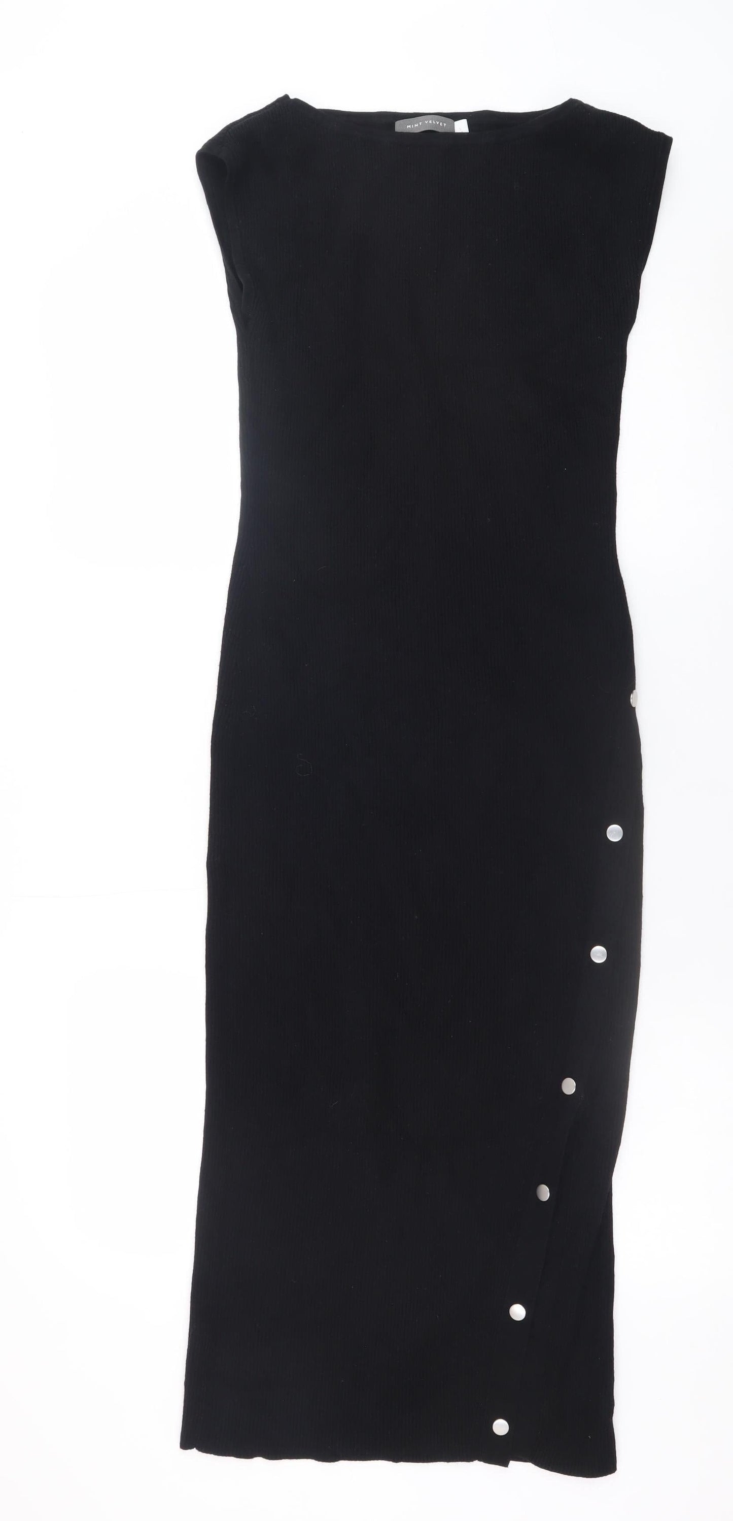 Mint Velvet Women Black Midi Bodycon Knit Dress Size S