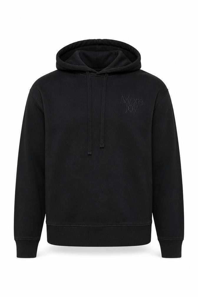 More Joy Men's Black Pullover Hoodie Size M Designer Logo Fleece