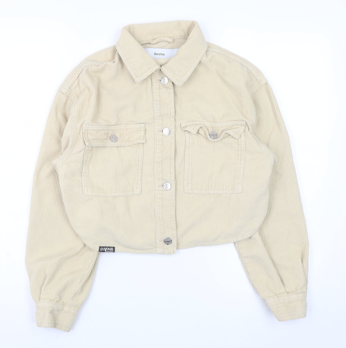 Bershka Womens Beige Corduroy Cropped Jacket XS