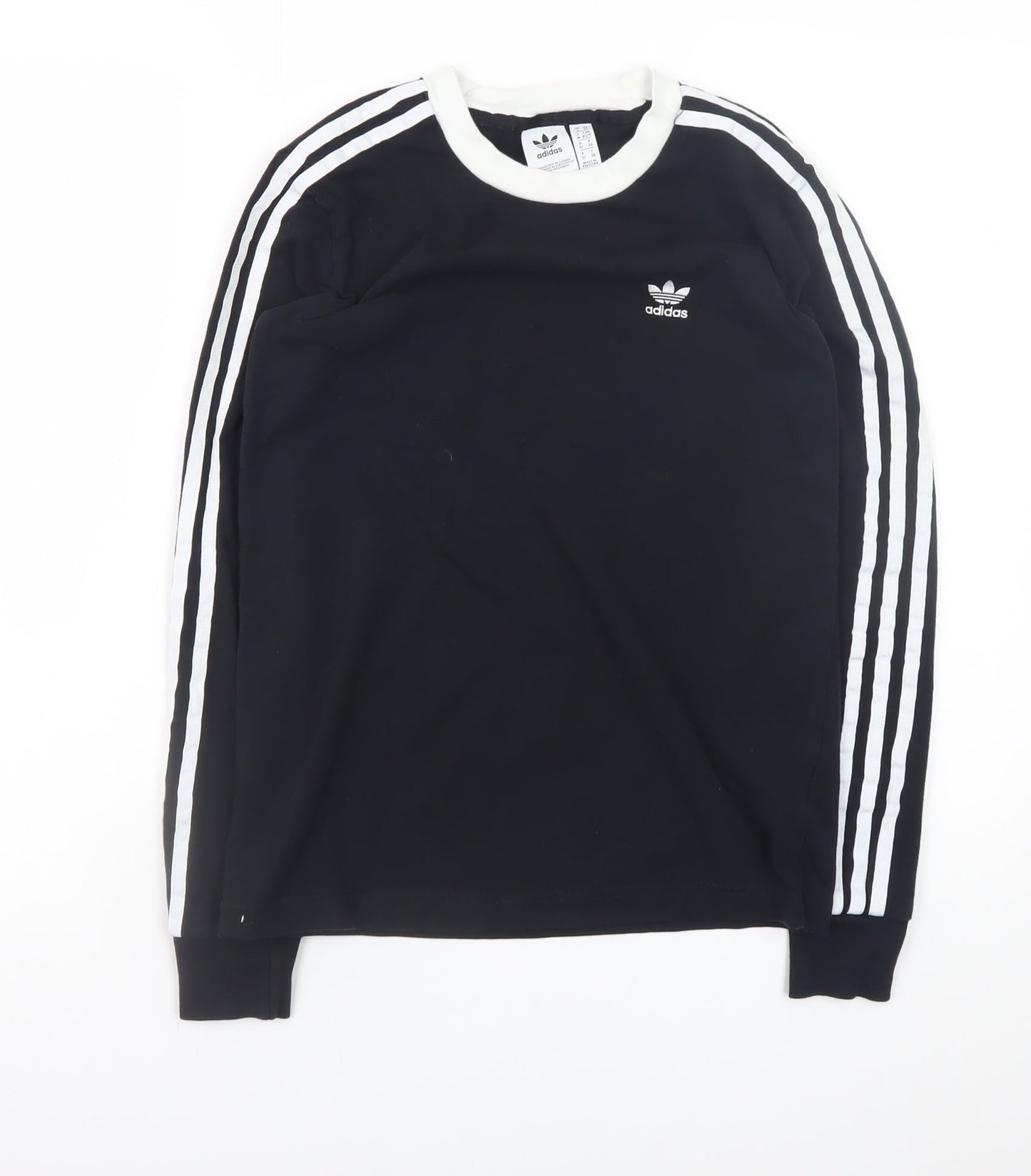 Adidas Women's Black Long Sleeve 3-Stripes Crew Neck T-Shirt XS
