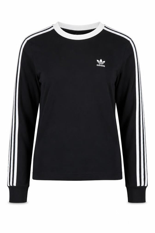 Adidas Women's Black Long Sleeve 3-Stripes Crew Neck T-Shirt XS