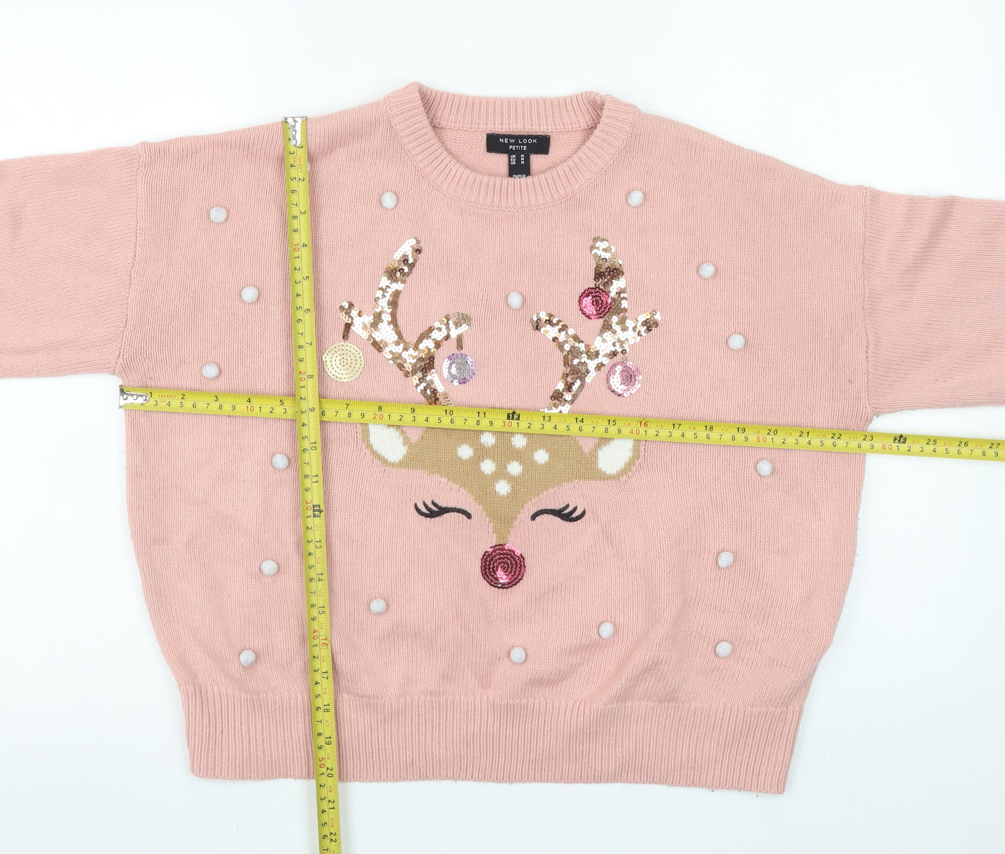 New Look Women’s Pink Petite Reindeer Sequin Christmas Jumper Size M