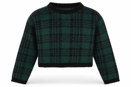 Boohoo Womens Green Black Checked Chunky Knit Crew Neck Jumper Size M