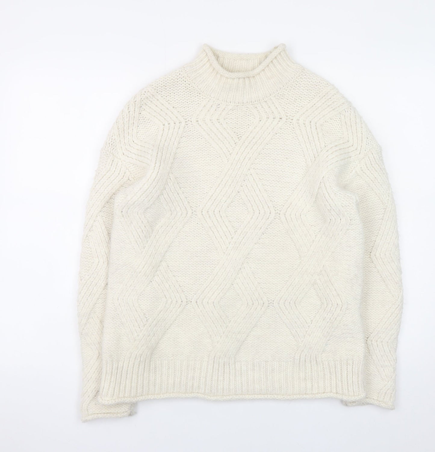 Marks and Spencer Women’s Ivory Cable-Knit Mock Neck Jumper Size S