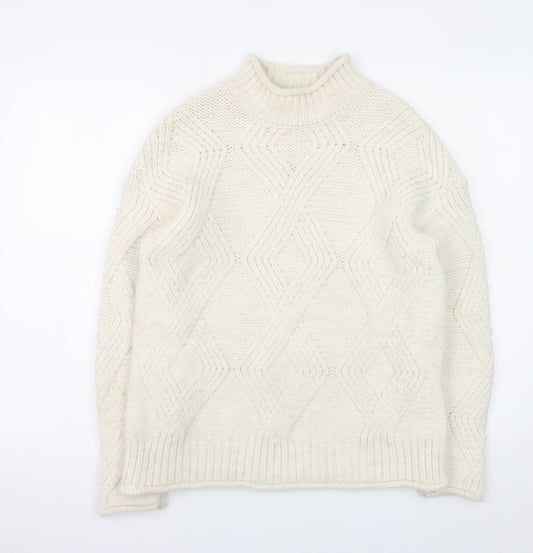 Marks and Spencer Women’s Ivory Cable-Knit Mock Neck Jumper Size S