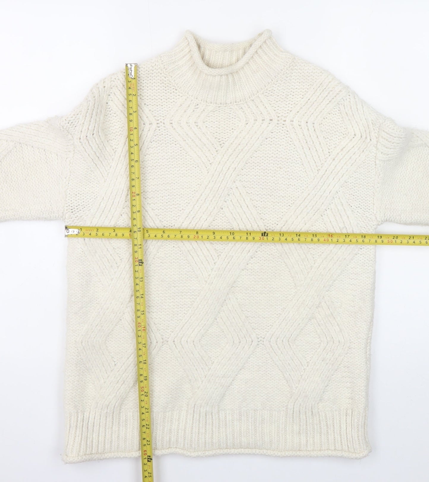 Marks and Spencer Women’s Ivory Cable-Knit Mock Neck Jumper Size S