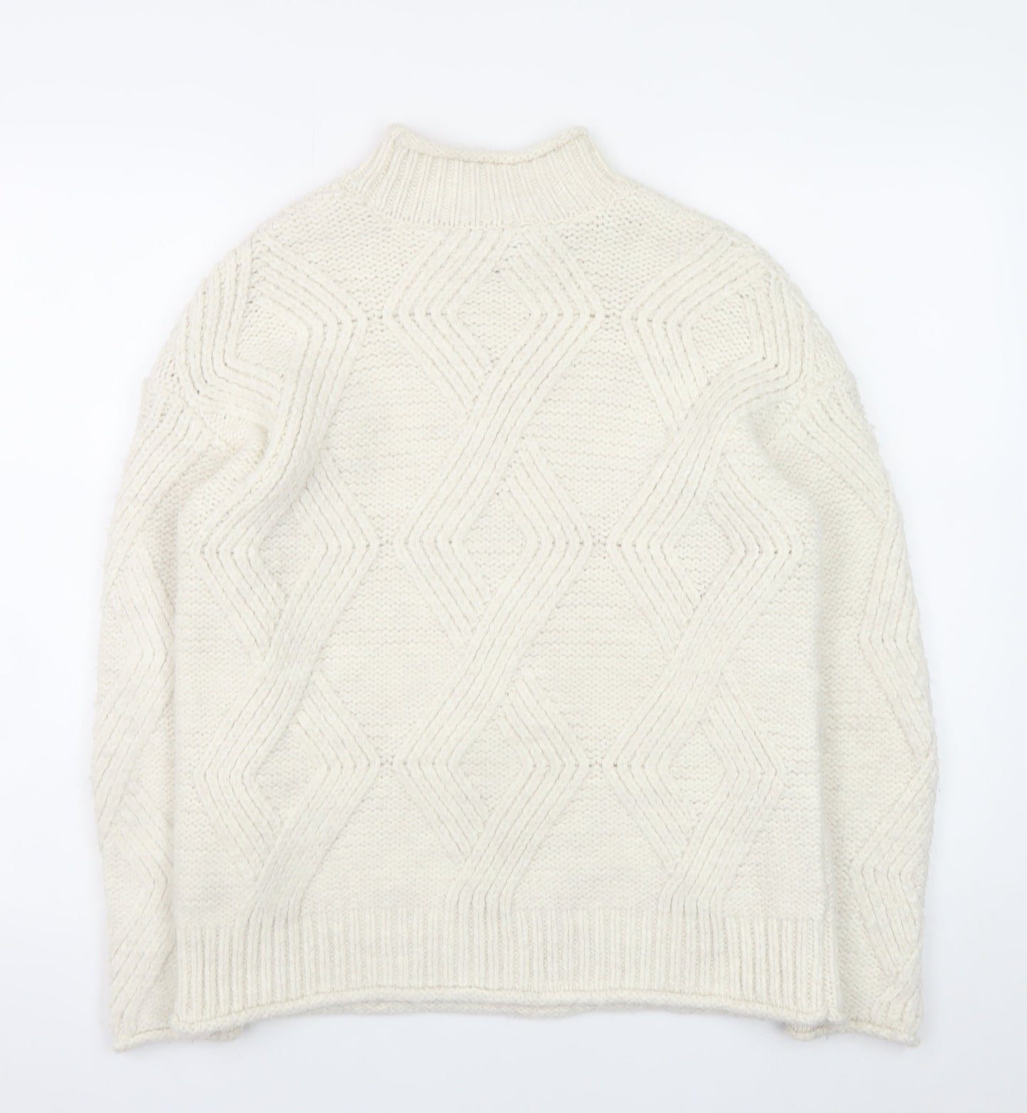 Marks and Spencer Women’s Ivory Cable-Knit Mock Neck Jumper Size S