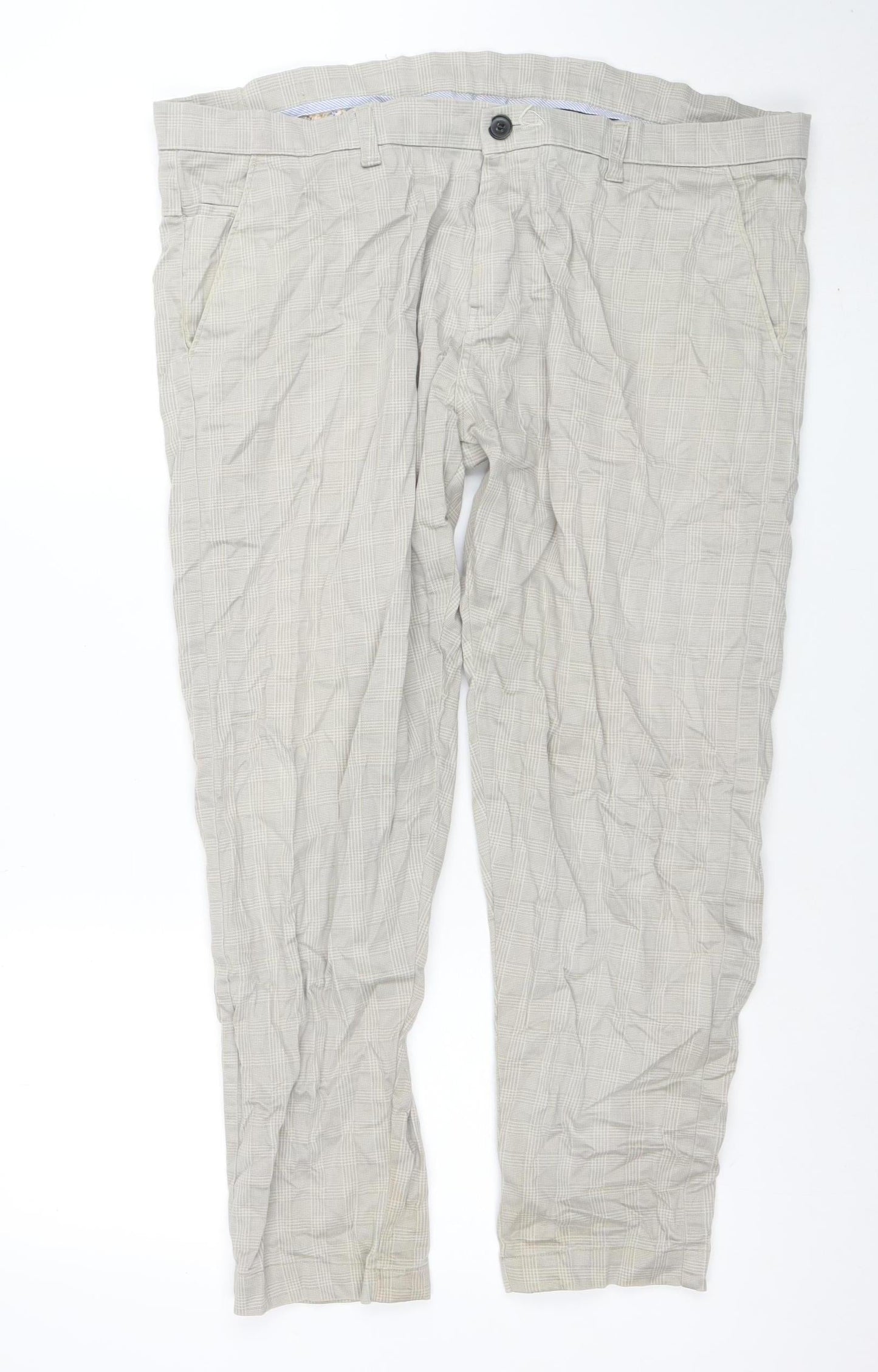 Saffron Premium Men's Beige Check Chino Trousers Size 38 Regular Fit