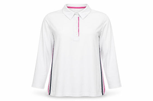 Pamela Femme Beverly Hills Womens White Polo Shirt UK 18 3/4 Sleeve Cotton
