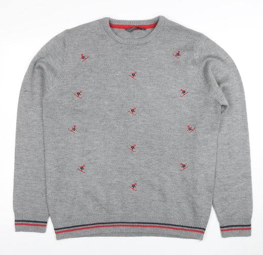 Cedar Wood State Men’s Grey Embroidered Ski Jumper XL Crew Neck