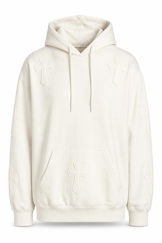 Paris Women’s Ivory Hoodie UK 8 Small Pullover Cross Detail Cotton Blend