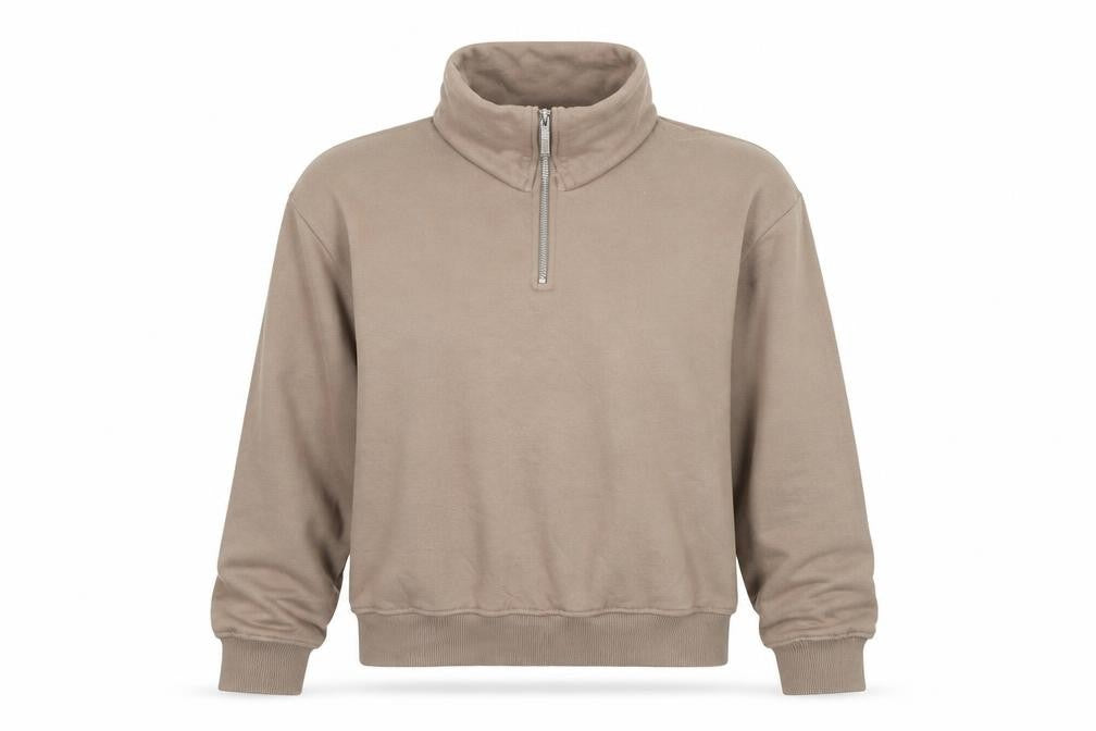 PRETTYLITTLETHING Women Beige 1/4 Zip Pullover Sweatshirt XS