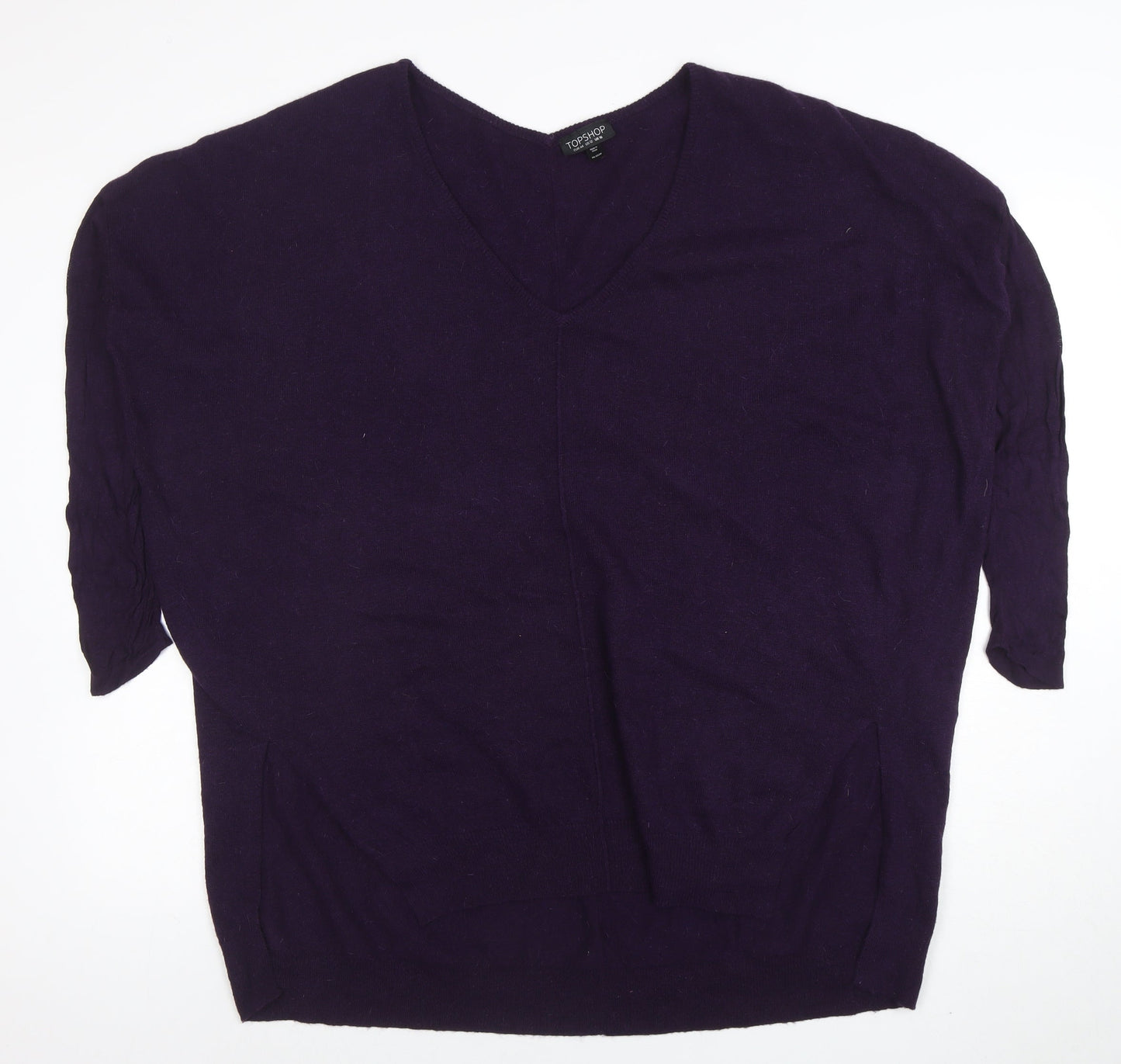 Topshop Women’s Purple V-Neck Relaxed Fit 3/4 Sleeve Knit Jumper Size 16