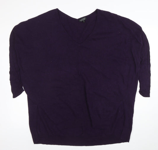 Topshop Women’s Purple V-Neck Relaxed Fit 3/4 Sleeve Knit Jumper Size 16