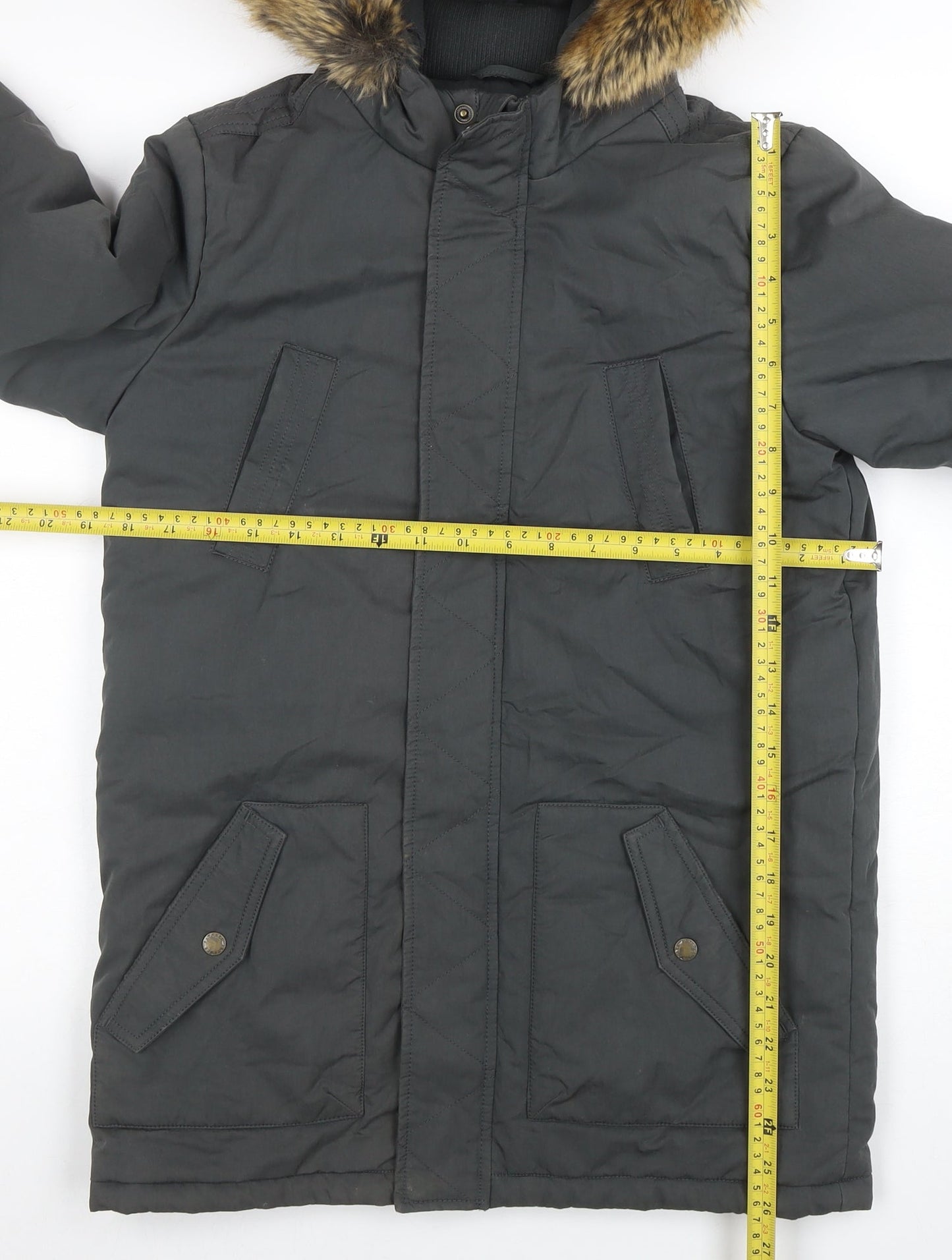 FatFace Girls Grey 12-13 Years Hooded Faux Fur Trim Winter Parka Coat