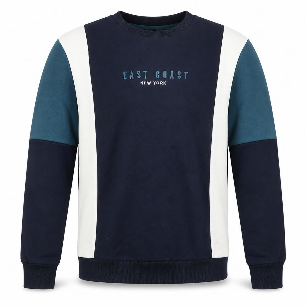 Easy Men's Navy Blue Colourblock Sweatshirt Medium Crew Neck Cotton Blend