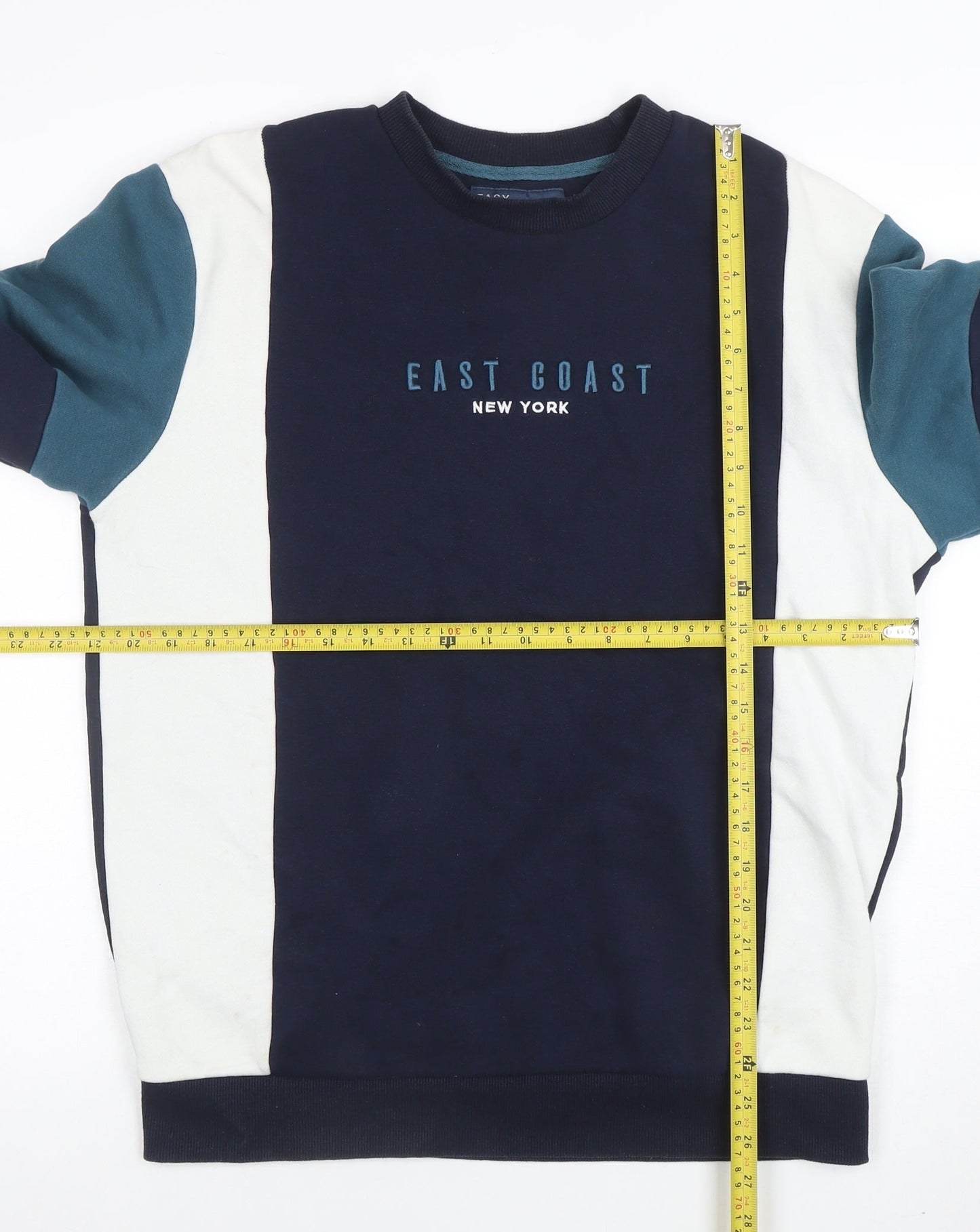 Easy Men's Navy Blue Colourblock Sweatshirt Medium Crew Neck Cotton Blend