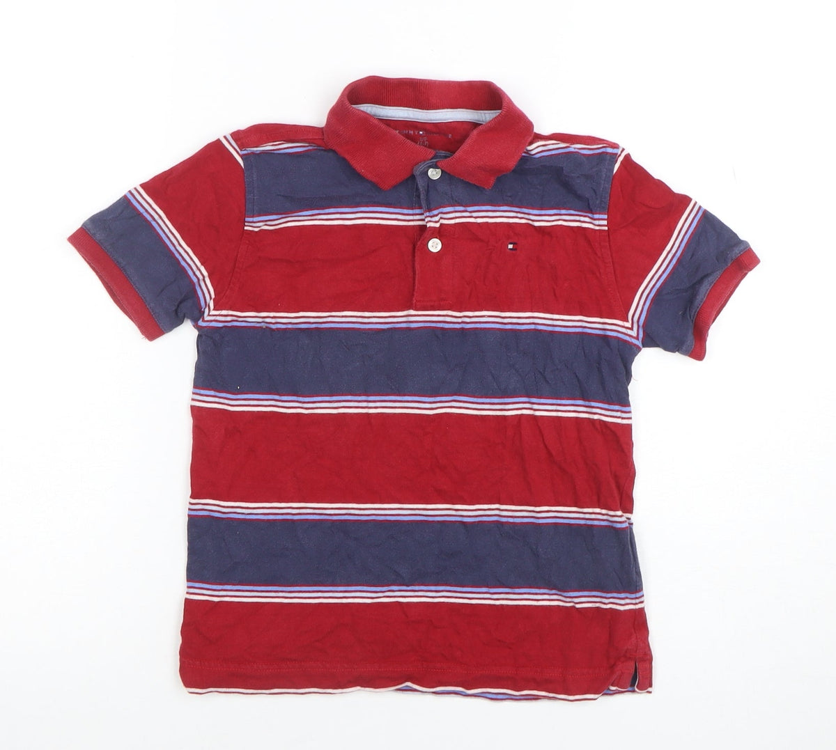 Tommy Hilfiger Boys Red Striped Cotton Polo Shirt 6 Years Classic Fit