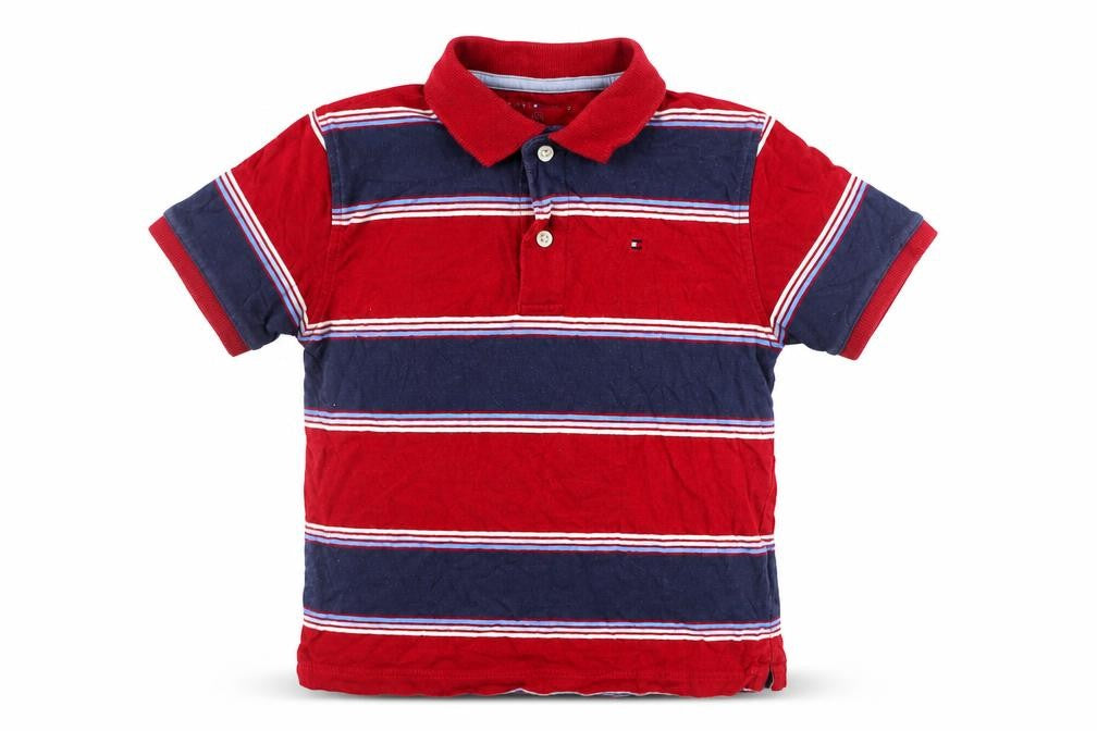 Tommy Hilfiger Boys Red Striped Cotton Polo Shirt 6 Years Classic Fit