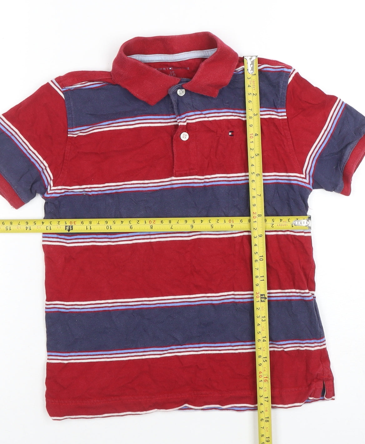 Tommy Hilfiger Boys Red Striped Cotton Polo Shirt 6 Years Classic Fit