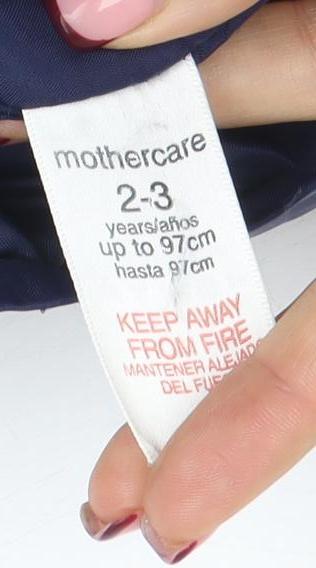 Mothercare Boys Blue Hooded Puffer Jacket 2-3 Years Waterproof Lined Coat