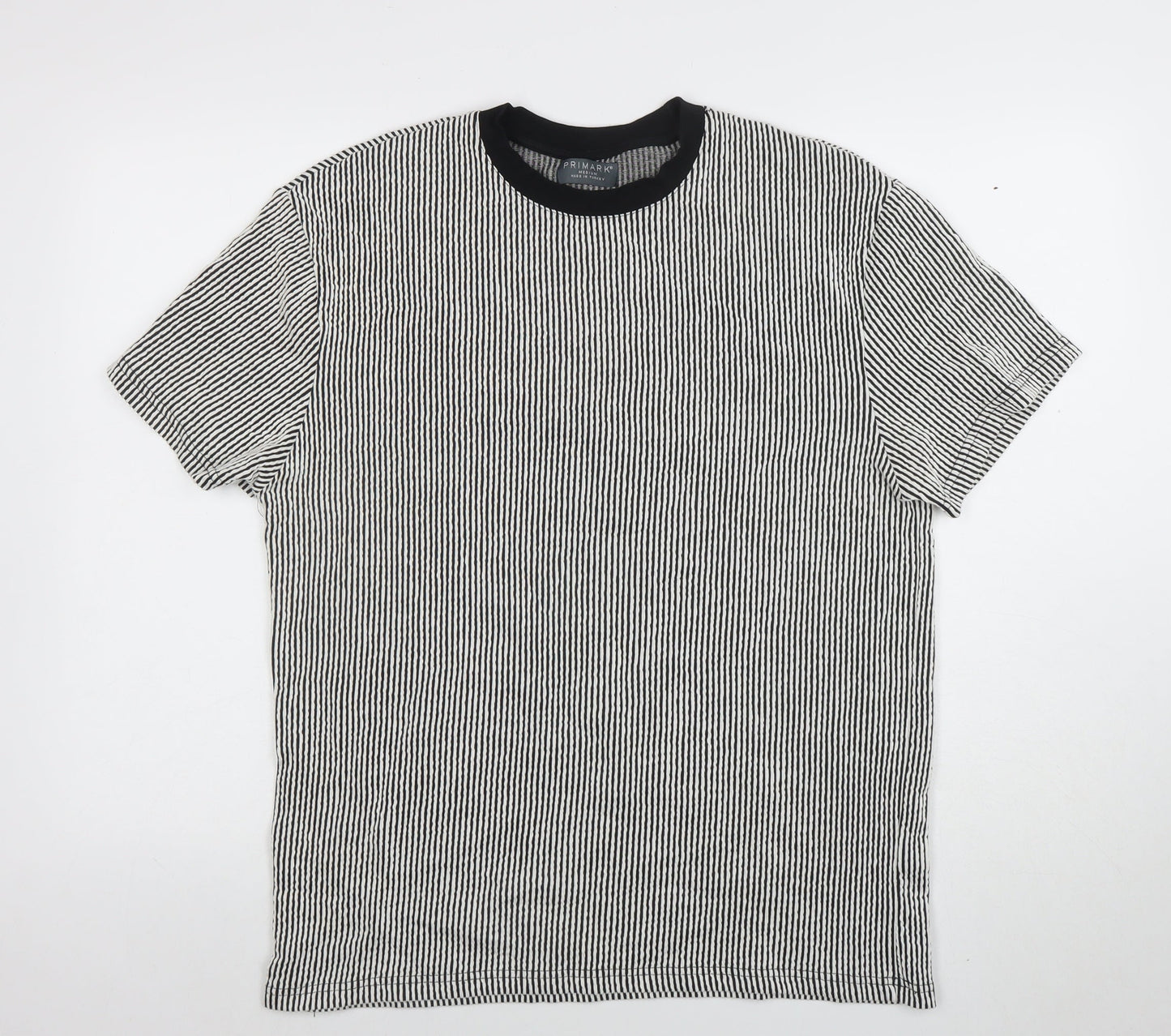 Primark Men's Grey Striped Short Sleeve Crew Neck T-Shirt Size M