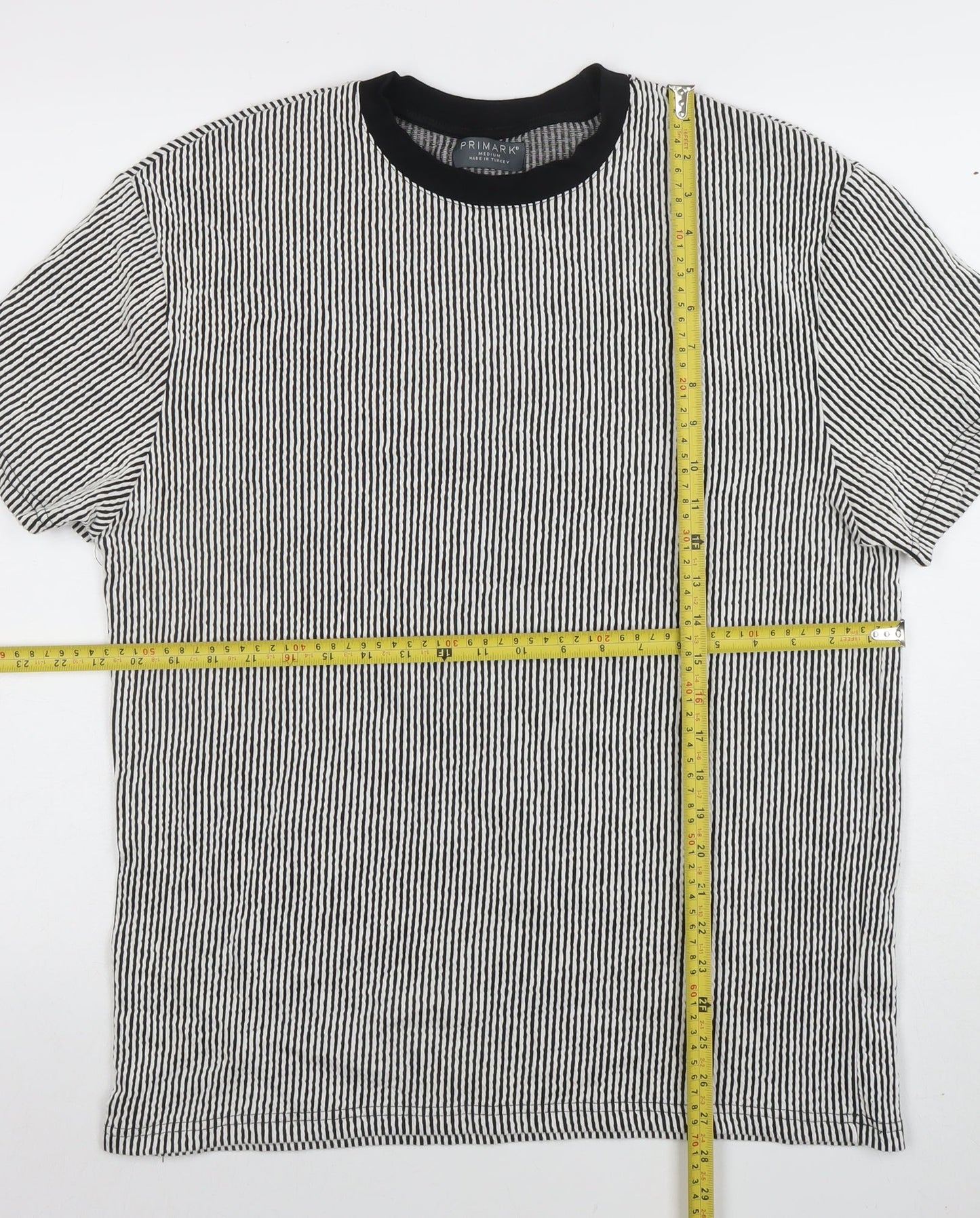 Primark Men's Grey Striped Short Sleeve Crew Neck T-Shirt Size M
