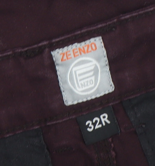 Zeenzo Men's Brown 32R Straight Fit Stretch Jeans