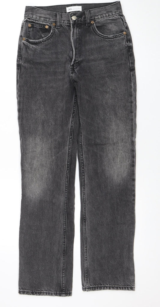 ZARA Women Grey Straight Leg Jeans Size 8 Cotton Denim