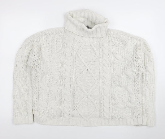 Primark Women's White Roll Neck Cable-Knit Pullover Jumper Size M