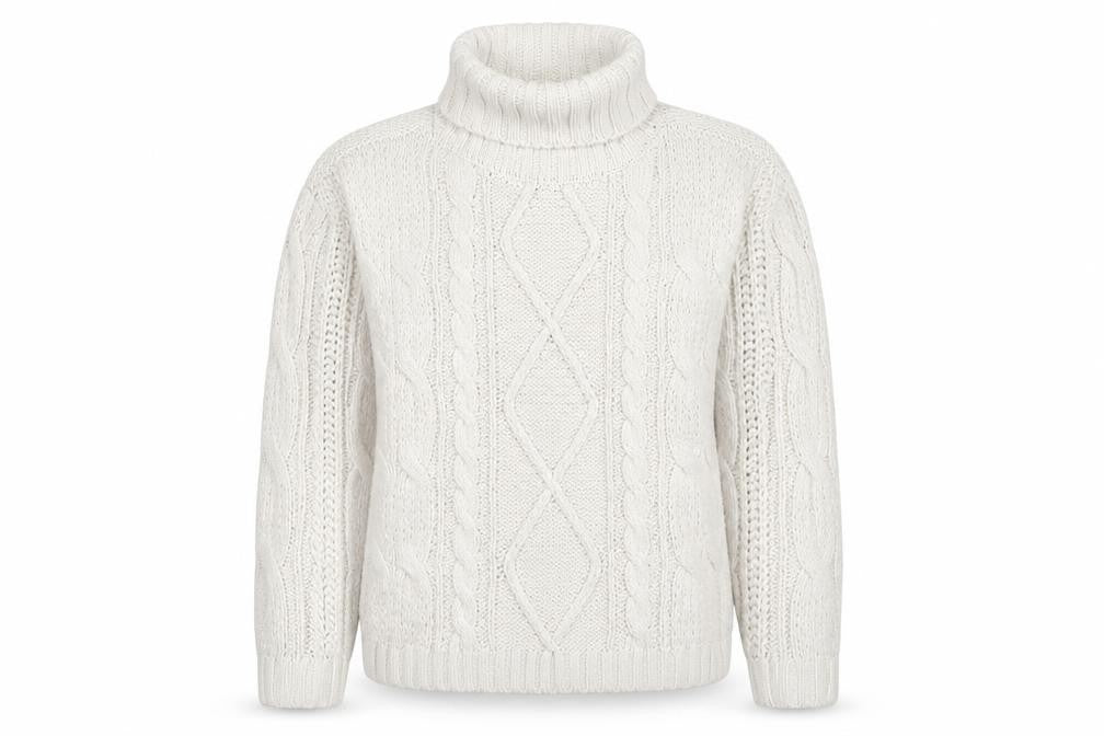 Primark Women's White Roll Neck Cable-Knit Pullover Jumper Size M