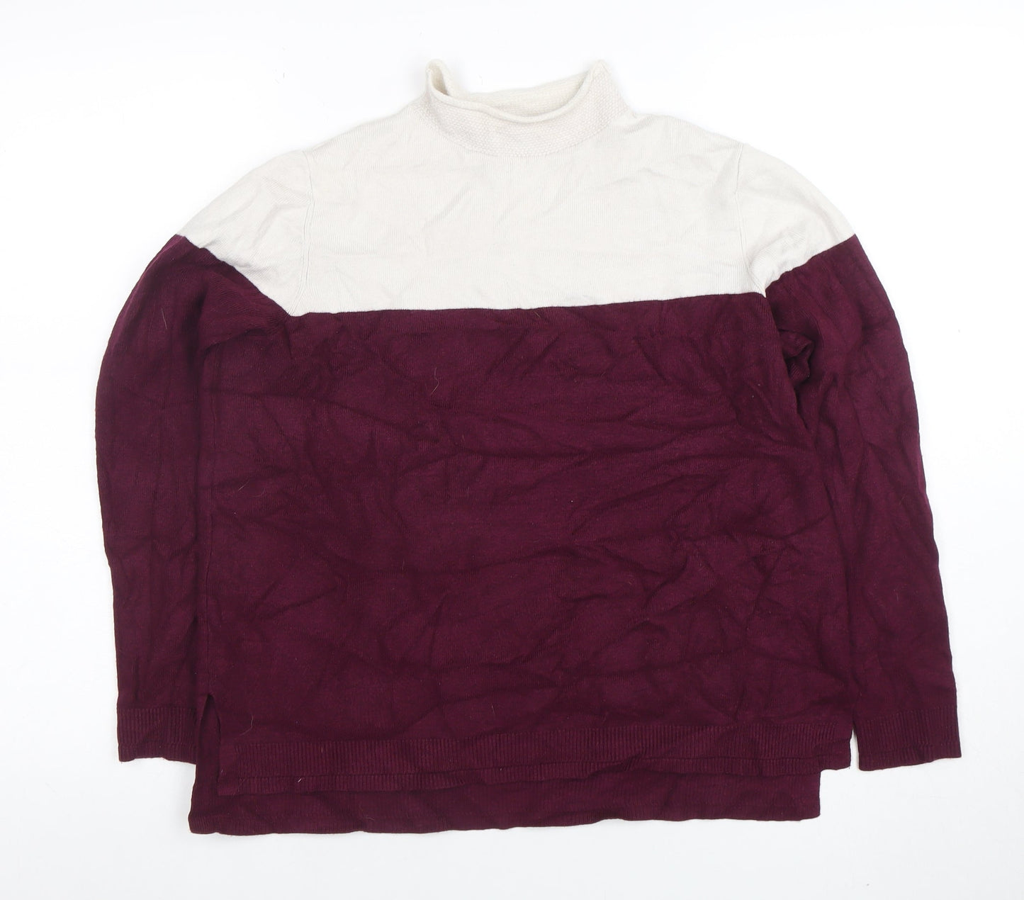 Marks and Spencer Women Berry & Cream High Neck Jumper Size 14