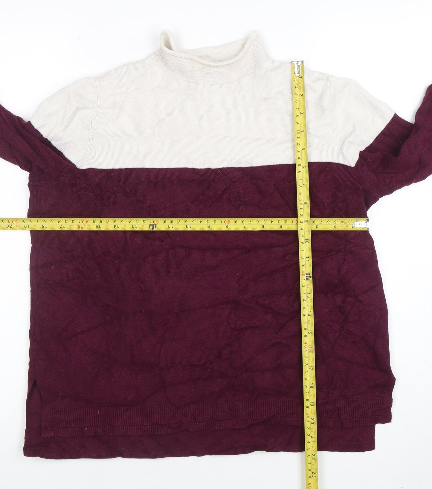 Marks and Spencer Women Berry & Cream High Neck Jumper Size 14