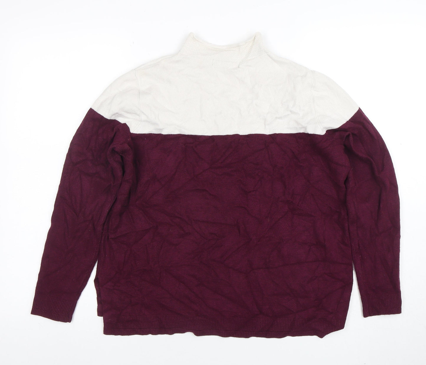 Marks and Spencer Women Berry & Cream High Neck Jumper Size 14