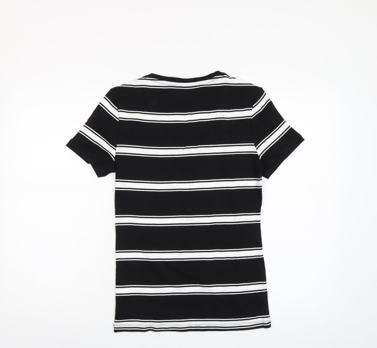 Tommy Hilfiger Women Black Striped V-Neck Cotton T-Shirt M