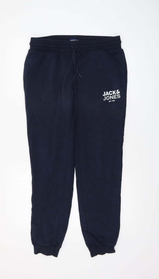 Jack & Jones Men's Blue Jogger Trousers L Regular Fit Fleece