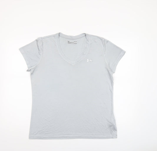 Under Armour Women Grey HeatGear V-Neck Short Sleeve T-Shirt Size L