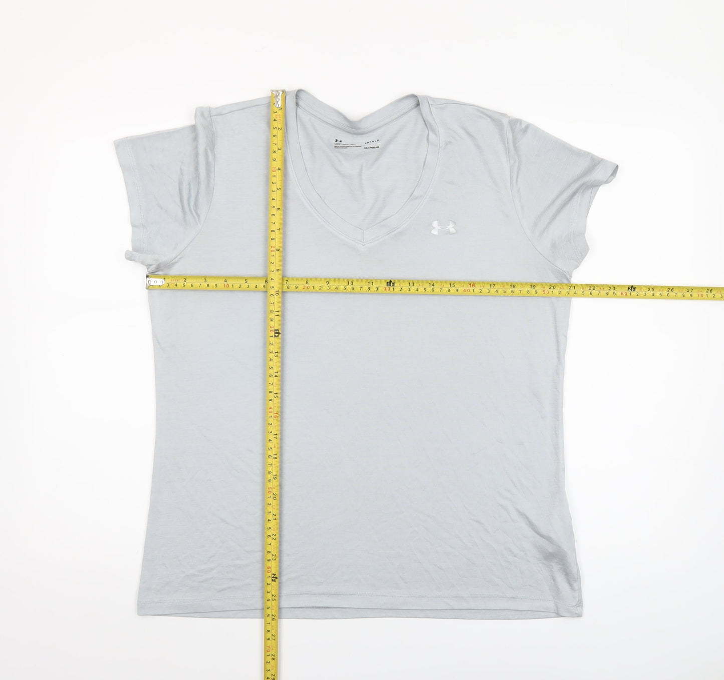 Under Armour Women Grey HeatGear V-Neck Short Sleeve T-Shirt Size L