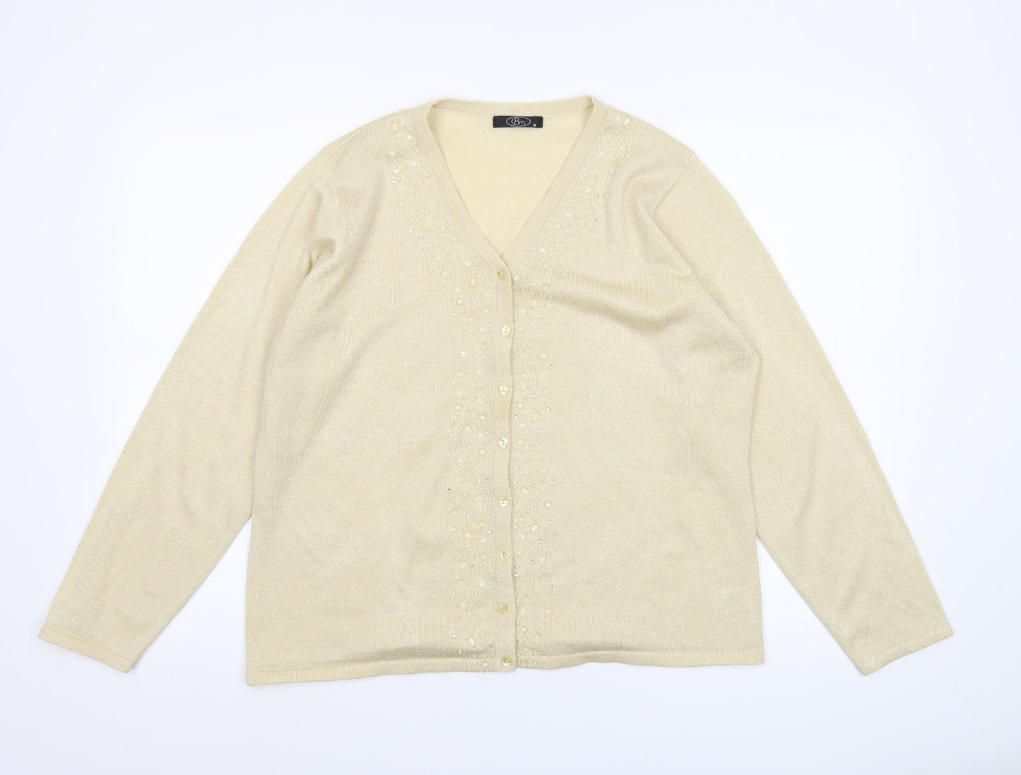 Bm Women’s Beige Beaded V-Neck Cardigan M Knit Lightweight