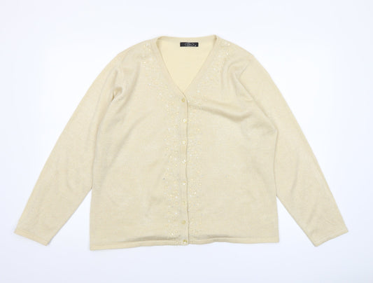 Bm Women’s Beige Beaded V-Neck Cardigan M Knit Lightweight