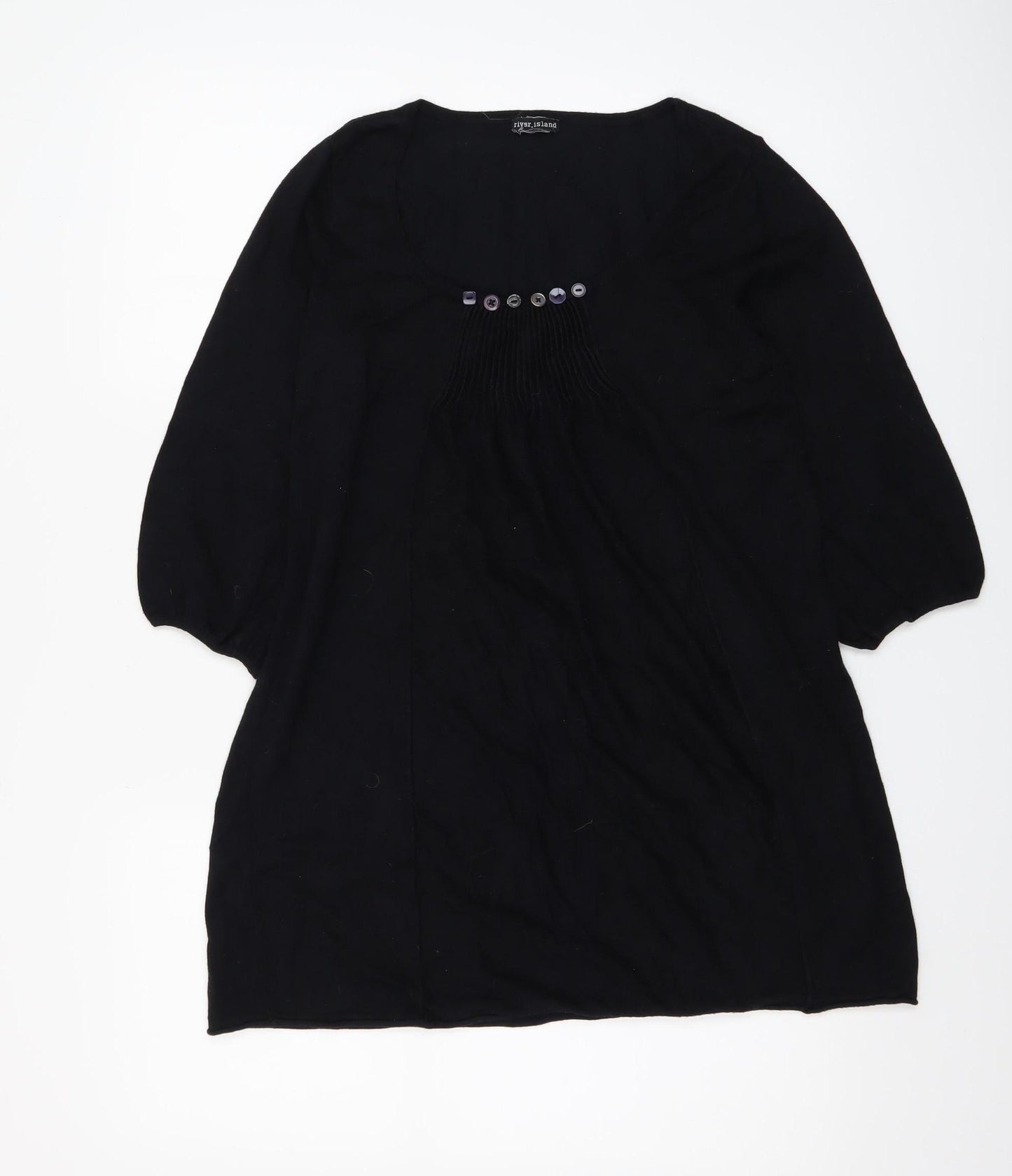 River Island Women’s Black Tunic Jumper Size 12 3/4 Sleeve Scoop Neck