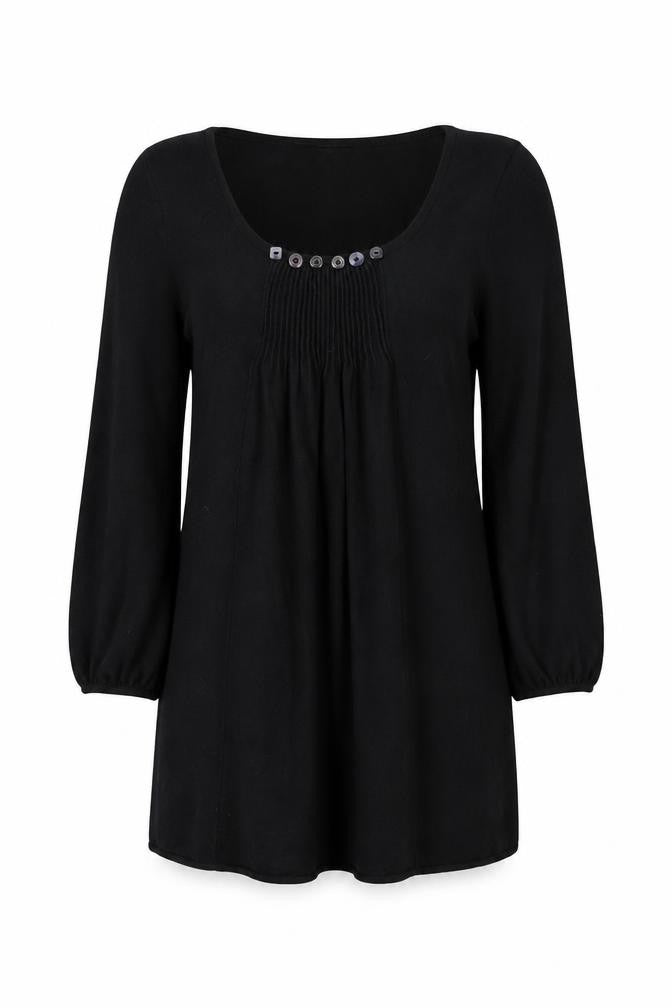 River Island Women’s Black Tunic Jumper Size 12 3/4 Sleeve Scoop Neck