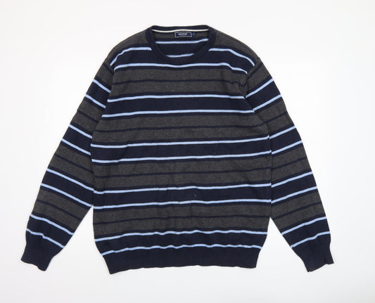 Maine New England Men's Blue Striped Cotton Crew Neck Jumper L